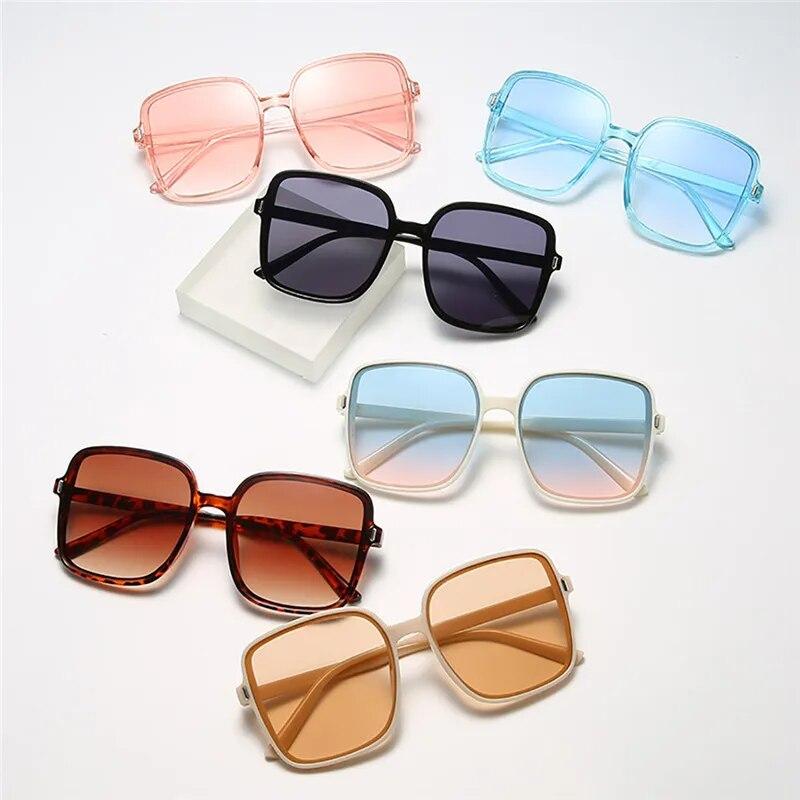 Vintage große quadratische Leoparden-Sonnenbrille mit Farbverlauf, modern, für Sommer, Strand, Bonbonfarben, Outdoor-Reisen, Sonnenbrille, Sonnenschutz, Brille