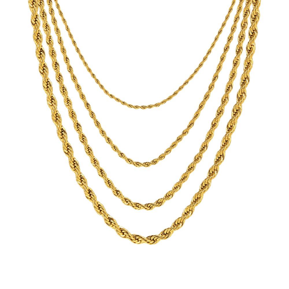 Gold Plated Chain Necklace Stainless Steel Chunky Chain Hip Hop Twisted Rope Chain  For Women Men