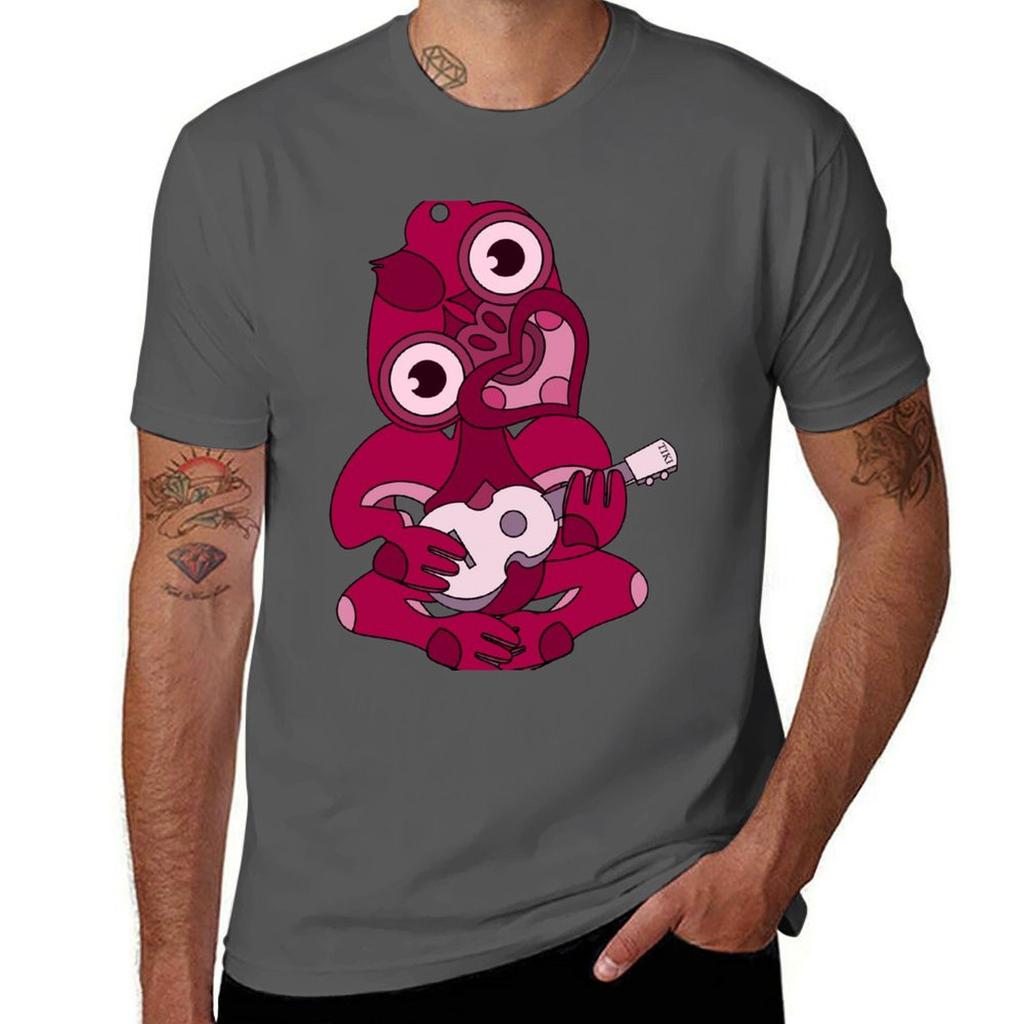 Pink Hei Tiki with ukulele TShirt Casual Basic Short Sleeve TShirt
