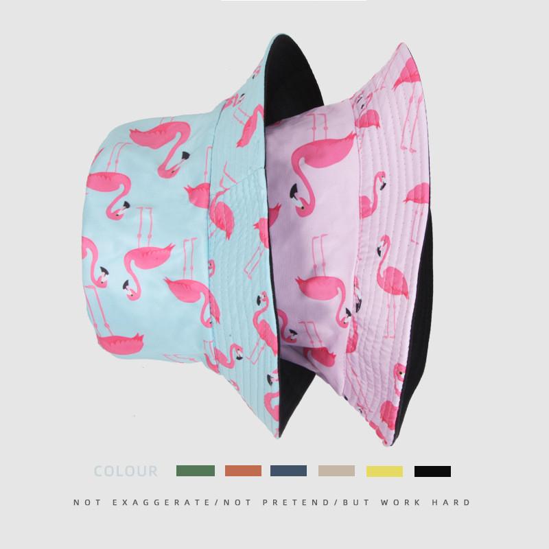Fashionable Flamingo Print Reversible Fisherman Hat Women Sun Hat Sunscreen Bucket Hat