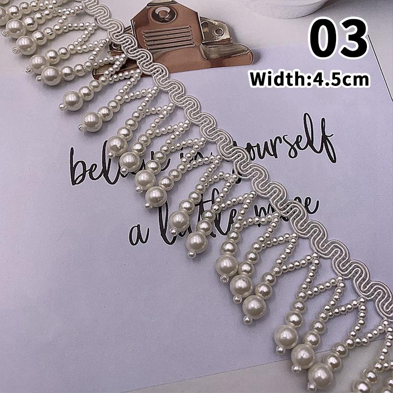2 Yard Imitation Pearl Bead Pendant Tassel Fringe Lace Trim Diy Upholstery Wedding Dress Costume Edging Lace Ribbon Decor Carfts