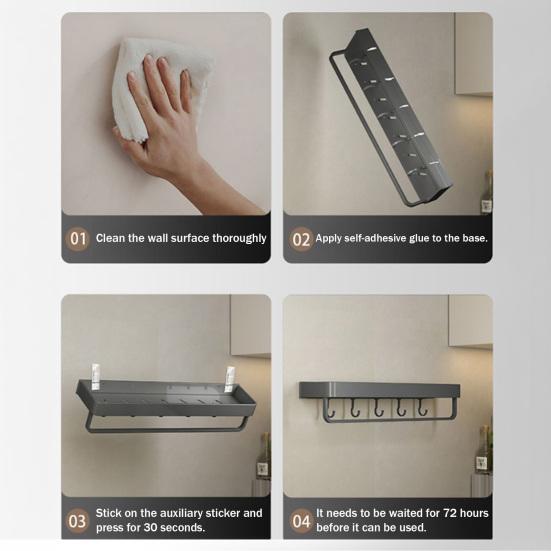 Wall-Mounted Bathroom Shelf Rustproof Aluminum Shower Caddy with Drain Holes Heavy Duty Storage Shelf for Kitchen Laundry Room