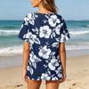 Women's Floral Print Short Sleeve Shirt Henley Button Neck Chest Pocket Casual Linen Cotton Blended Top for Summer
