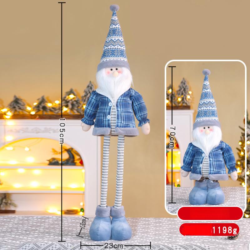 Bambola Telescopica di Natale a Quadri Blu, Statuina di Babbo Natale Pupazzo di Neve Renna in Piedi, Decorazione per Camino Festiva di Natale