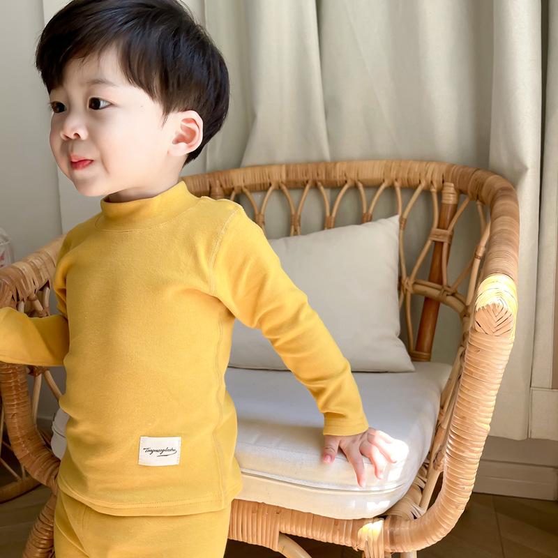 Kids' High-Neck Thermal Underwear Set - Combed Cotton, Thickened, for Boys & Girls