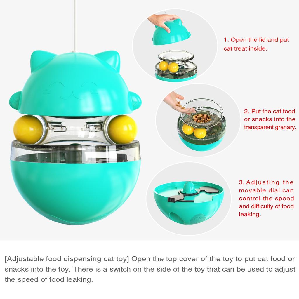 Cat Toy for Indoor Cats Wobble Treat Dispenser Ball Teasing Cat Stick Swaying and Wobbling Leaking Food Ball