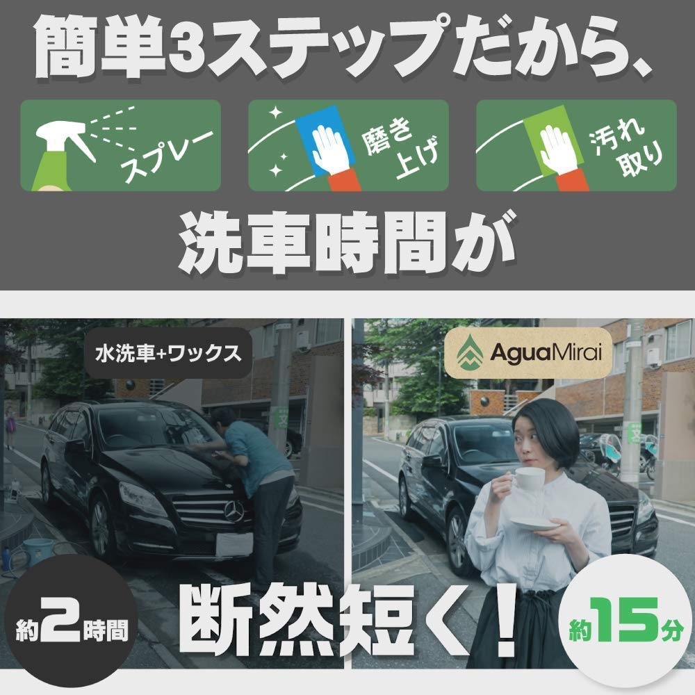 AguaMirai Professional 21.2 Fl Oz (630 Ml) Kit, Waterless Car Wash + High Gloss