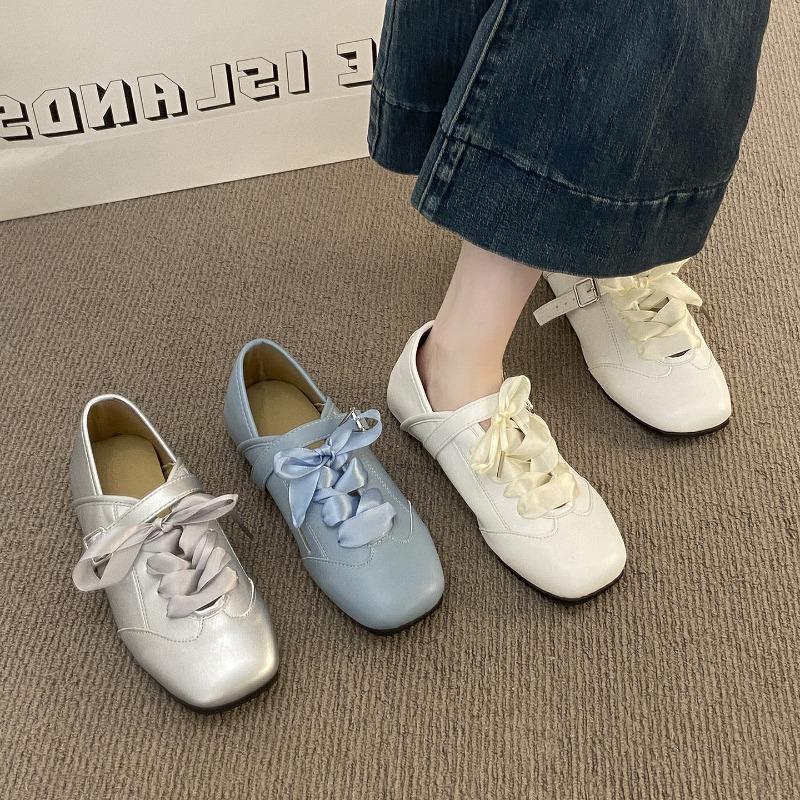 Inner Height Increase Silver Mary Jane Single Shoes Women's Shoes New Summer Ballet Bow Casual