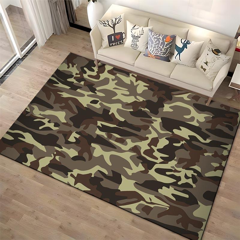 Camouflage Pattern Carpet with Brown1Green1and Beige Military Style Design Suitable for use as an anti-slip1 for1room and bedroom sofas