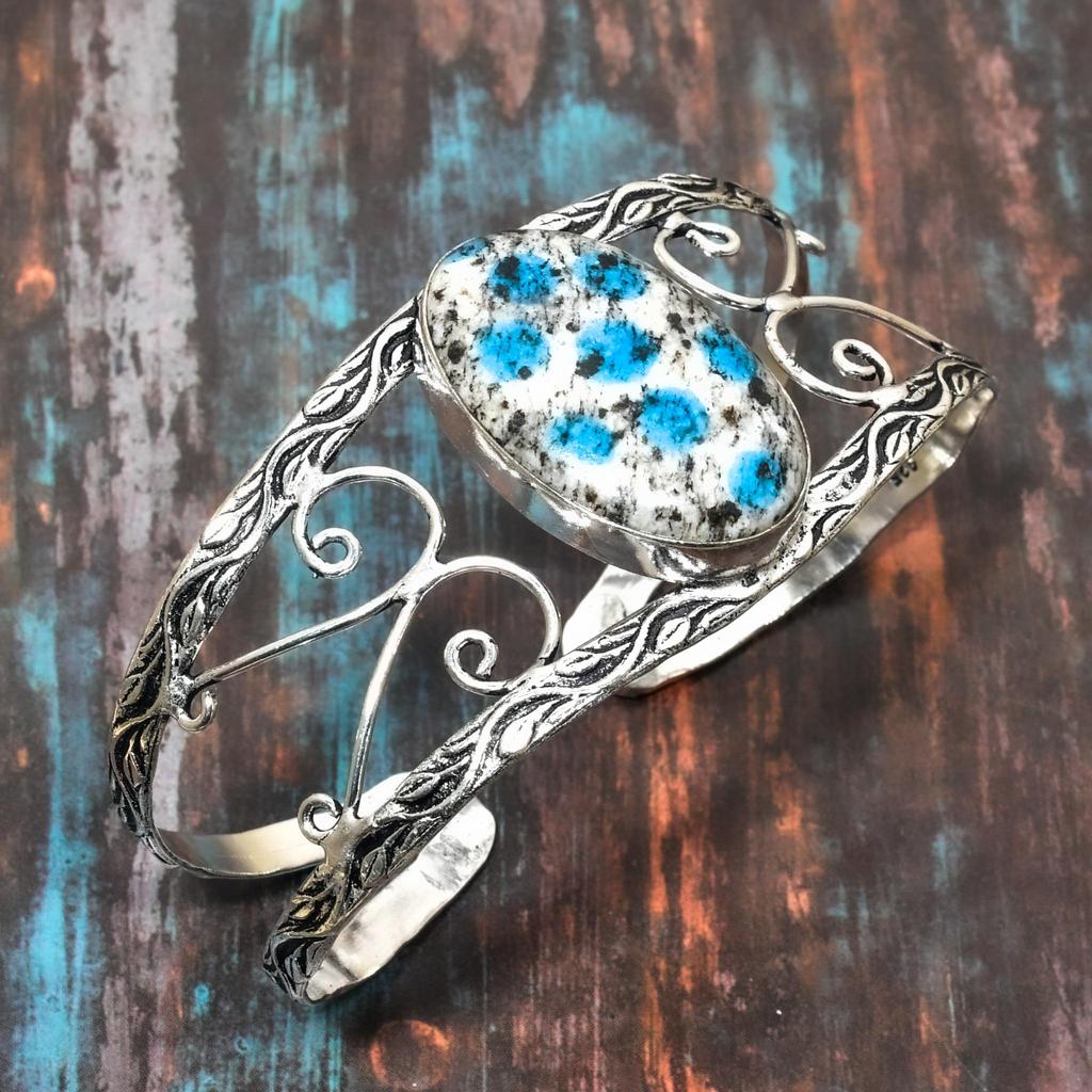 K2 Blue Azurit Gemstone Handmade 925 Sterling Silver Manseta Bratara Bijuterii reglabile