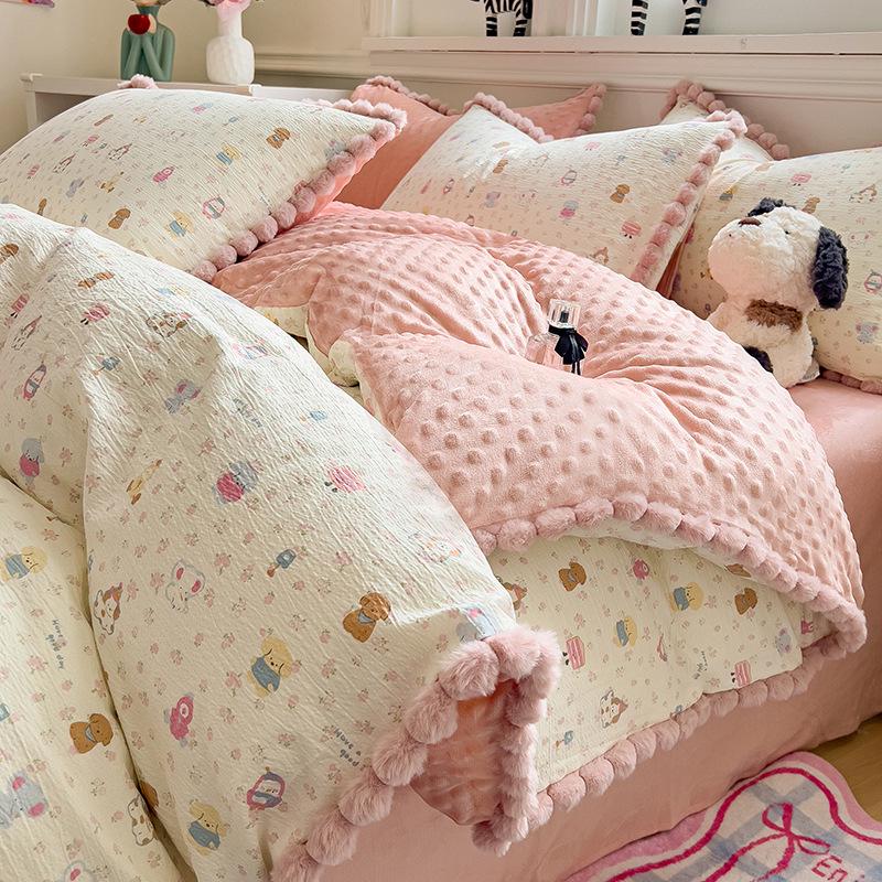 Thickened Bean Velvet Duvet Cover, Double-Sided Milk Velvet, for Autumn/Winter Warmth, Ideal for Student Dormitories