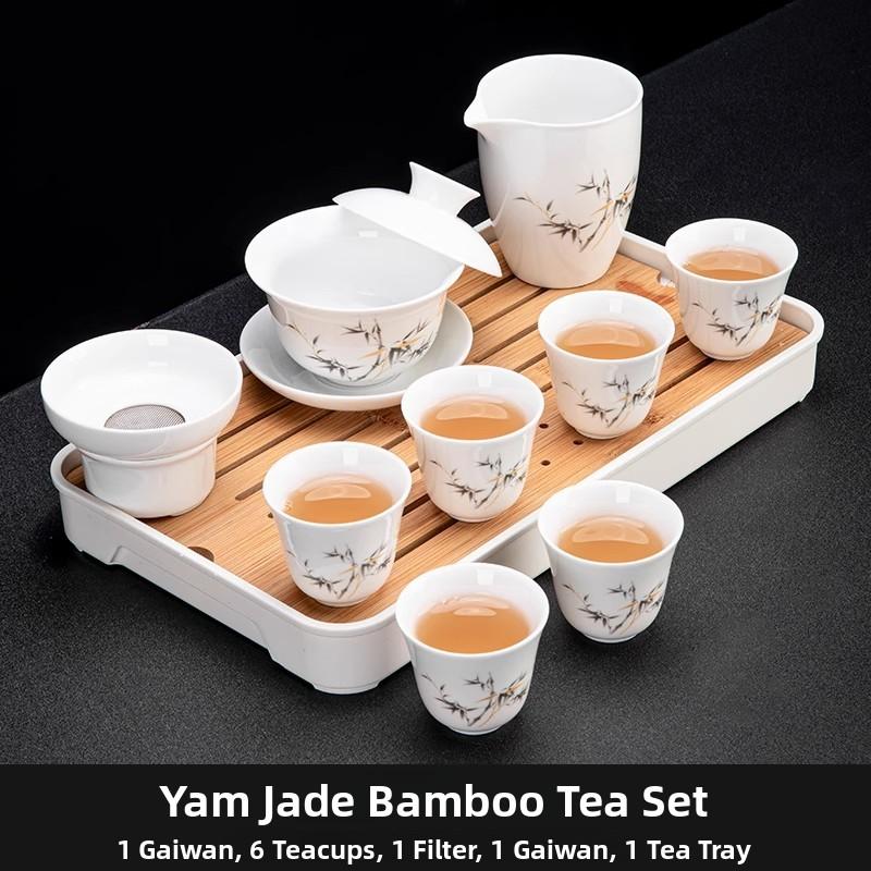 Ceramic Gongfu Tea Set Yuxi White Porcelain Tea Pot Cover Bowl And Tea Cups Set for Home Office Tea Brewing