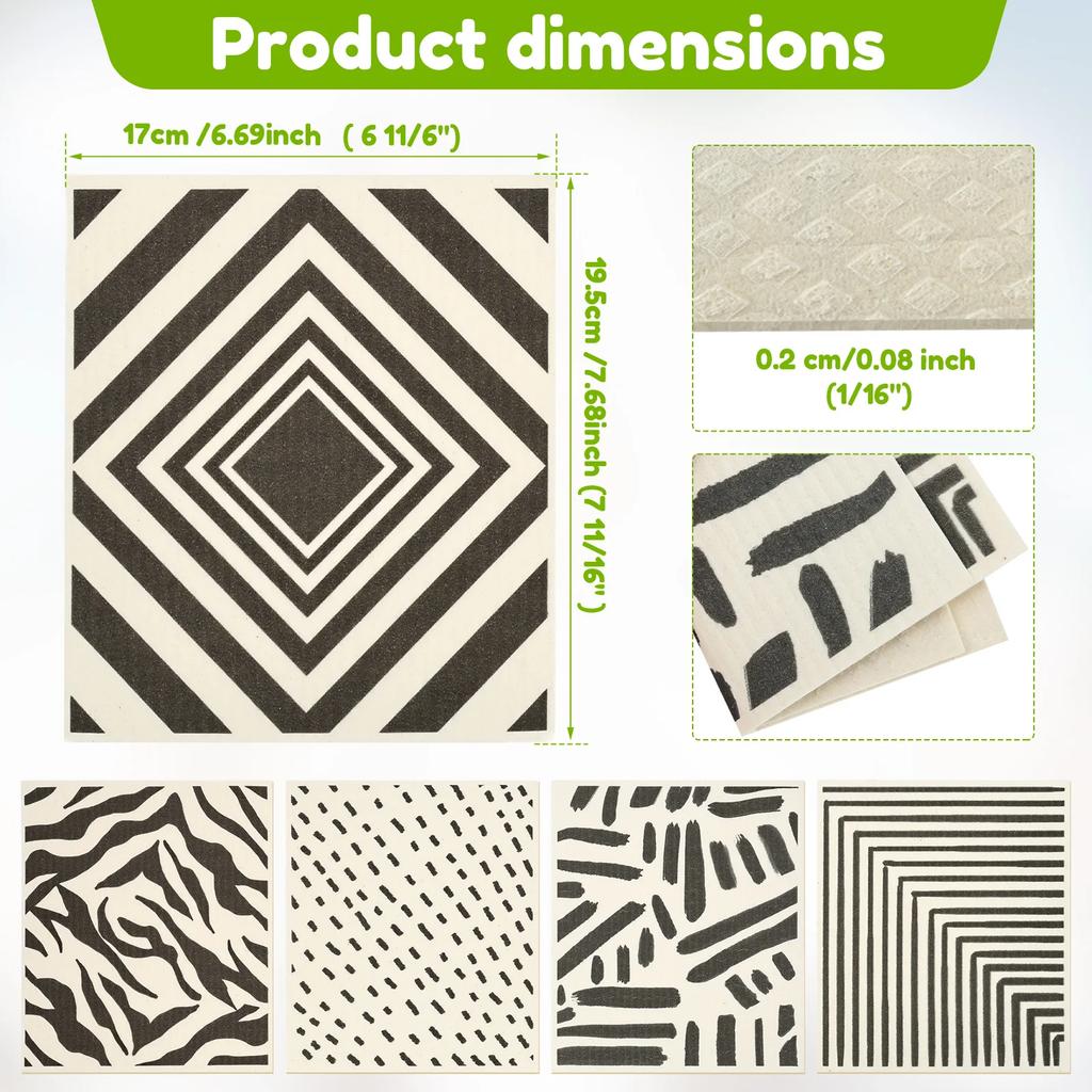 5 Pièces Carré Gant de Vaisselle Suédois Haute Absorption d'Eau Nettoyage Gant de Vaisselle Réutilisable Lingettes de Cuisine pour Vaisselle Baignoire Miroir