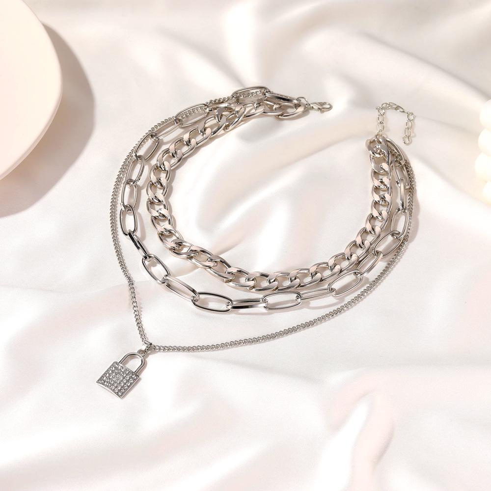 European & American Punk Style Multi-Layer Necklace with Lock Pendant