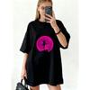 Oversized T Shirt Dress Black Ballerina Silhouette Pink Moon And Tree Print Casual Streetwear For Women