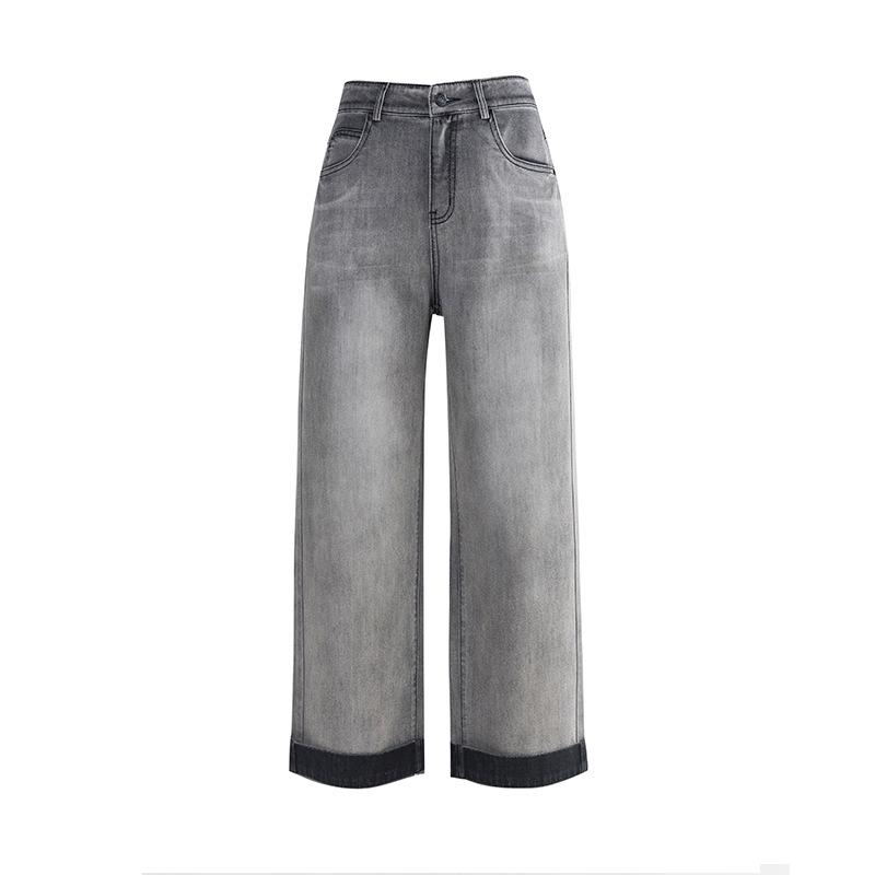 Cold Gray Nine-point Wide-leg Jeans for Women In Summer New Loose Slim Pants Small Straight Pants