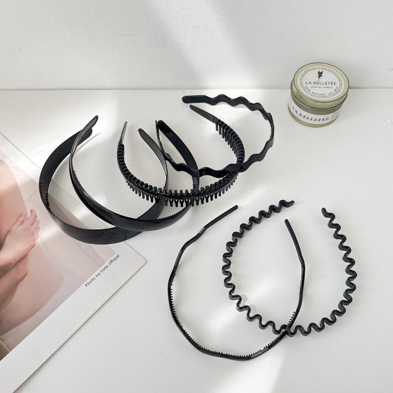 Black Series Headband Korean Style Practical Simple Face Wash Non-Slip Toothed Pressure Hair Hair Band Plastic Hair Accessories
