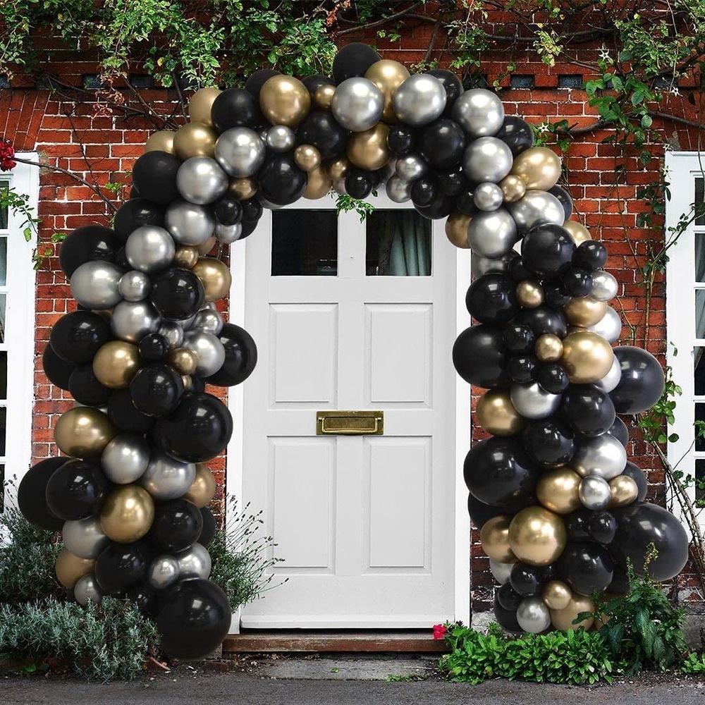 Black Gold And Silver Latex Balloon Birthday Party Balloon Chain Set Room Decoration