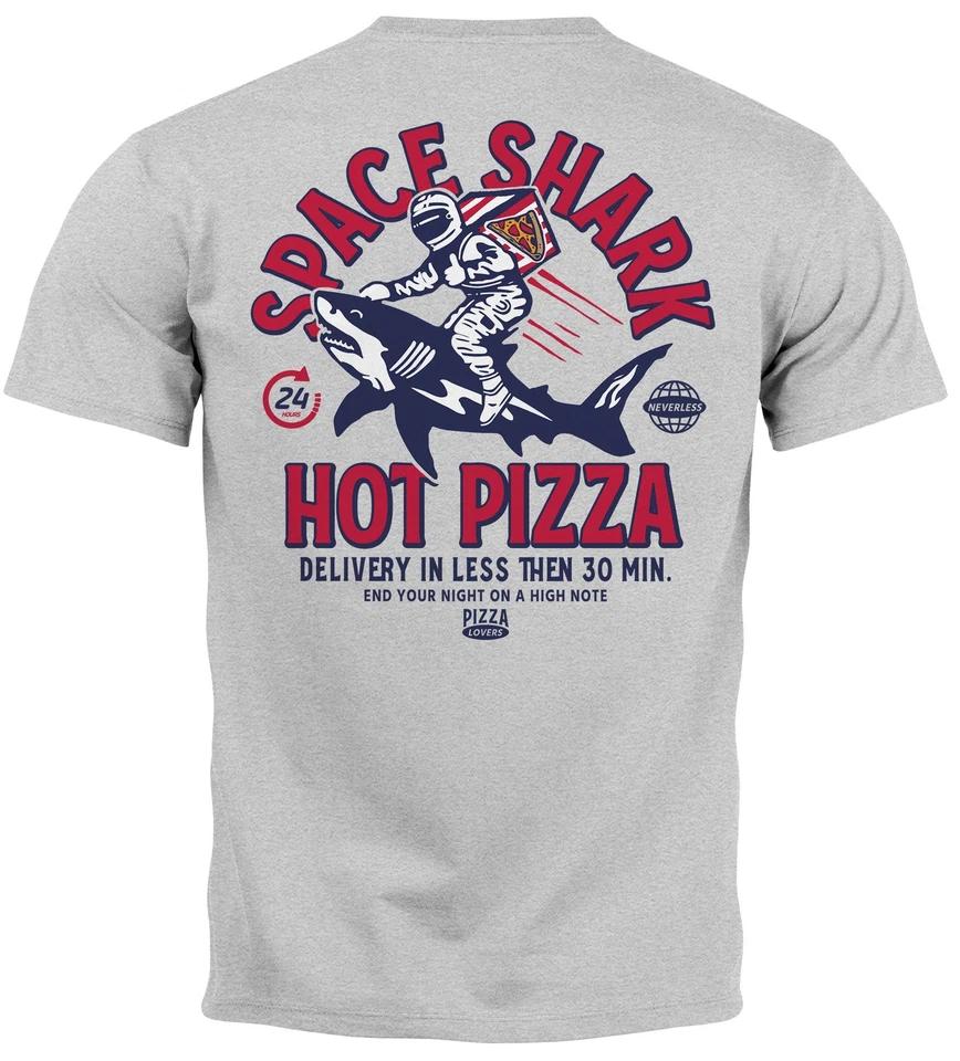 Men s T-Shirt Back Print Back Print Lettering Hot Pizza Space Shark Astronaut 2 S
