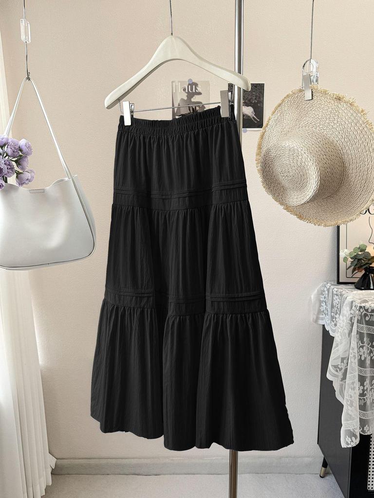 Women's 2026 High-Waisted A-line Midi Skirt - Slimming Layered Design