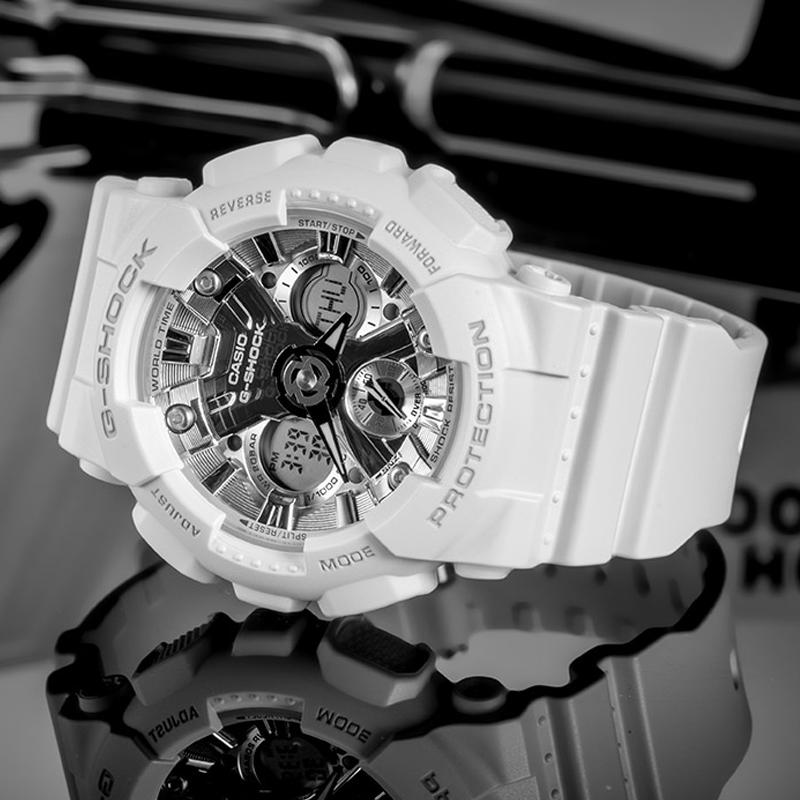 Casio Męski zegarek z podwójnym wyświetlaczem ciekłokrystalicznym/analogowym Seria Srebrny Zegarek GMA-S120MF-7A1 GMA-S120MF-7A1