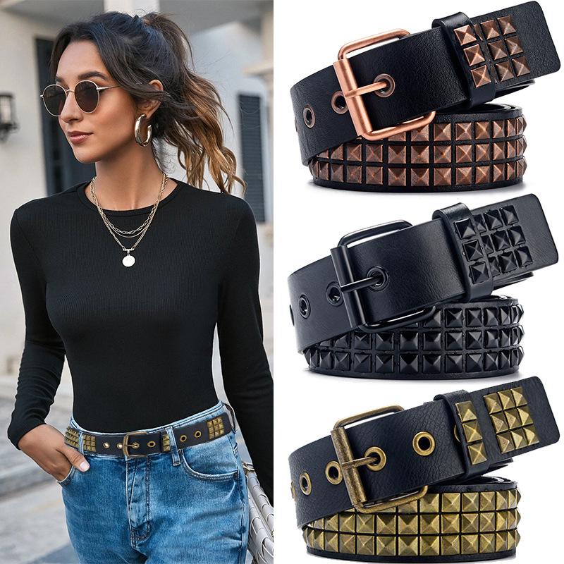 Women's European Punk Rivet Eyelet PU Belt - Trendy Decorative Jeans Accessory