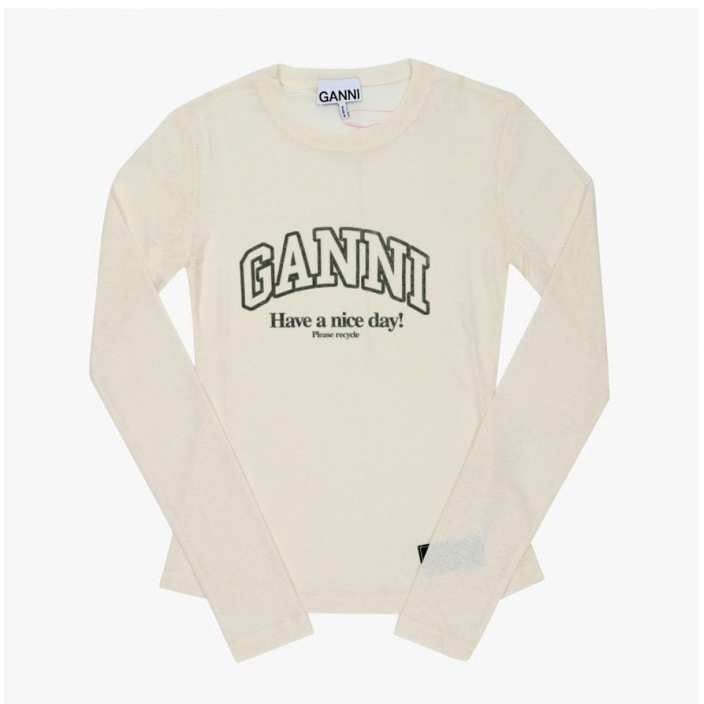 Ganni Women Long Sleeve Mesh Logo Tee T4297