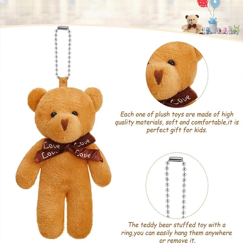 6/12pcs Plush Teddy Bear Keychain Pendant with Ribbon Bow% Love Doll Backpack^ Accessories Valentine's Day Birthday Gift!!!