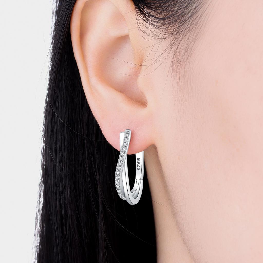 Orstarry S925 Silver Earring Versatile and Elegant Zirconia Twisted Hoop Earrings Fashion Jewellery Women Gift