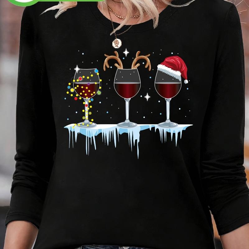 Women's Christmas Tshirt Black Long Sleeve Tshirt Snowman and Jesus Cross Printed T-shirt Casual Round Neck Long Sleeve Top