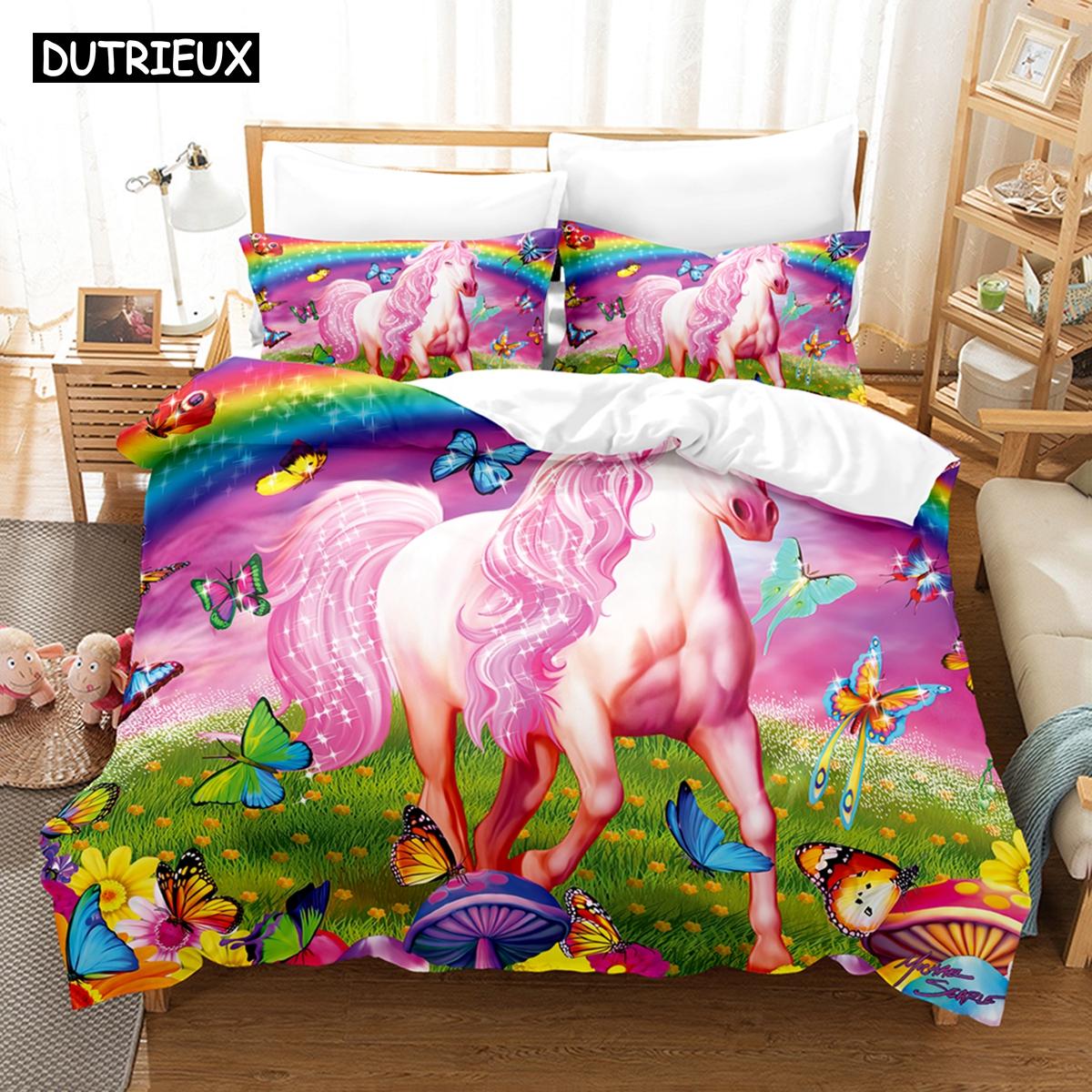 

Pillowcase Twin Full Queen King Bedclothes Bed Linen with 3D Cartoon Horse Bedding Sets Duvet Cover Set Durable EU single(135x200cm)