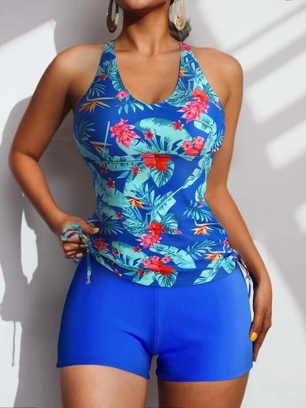 2022 European & American High Waist Floral Bikini Tankini Swimsuit