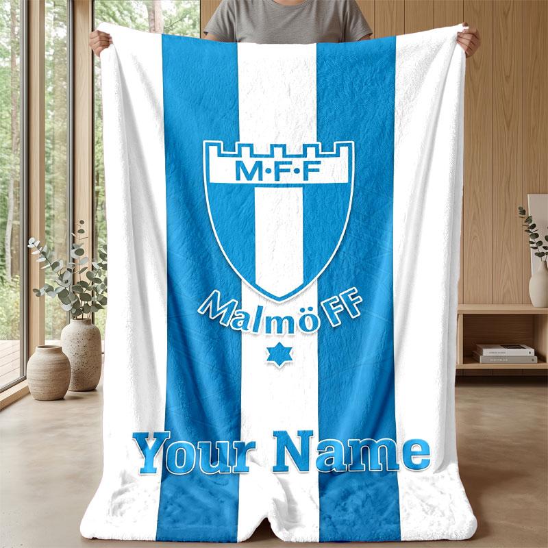 Malmö FF Testo Nome Personalizzato Coperta in Flanella Logo Calcio Coperta Plaid in Pile Personalizzata Regalo Speciale per Divano Camera da Letto Casa