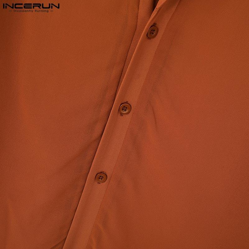 INCERUN Camicie da uomo con collo a revers, maniche lunghe, bottoni, in rete trasparente