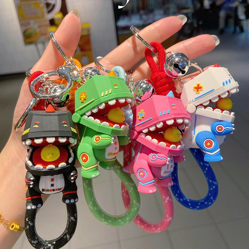 Silicone Dinosaur Keychain Fun Mechanical Keyring For Kids Bag And Car Keys