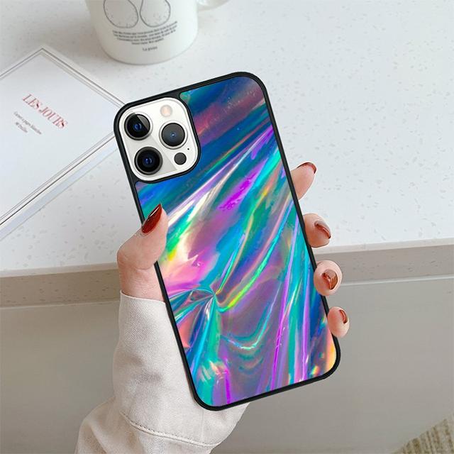 Iridescent Holographic Art Phone Case For iPhone 17 Air 14 15 16 13 12 Cover For Apple Pro Max 6S Plus Coque