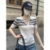 Kumikumi Stylish White Polo Collar Button Knitwear Female Summer Temperament Wild Loose Slim Looking Tops