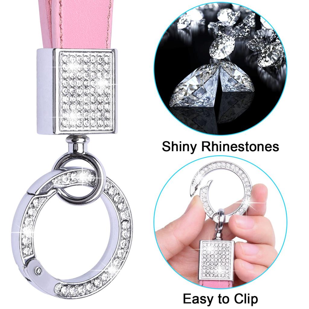 Car Glittery Genuine Smart Key Pink [Wisdompro] Keychain, Leather, Anti-Loss, Compatible, Stylish, Women's,