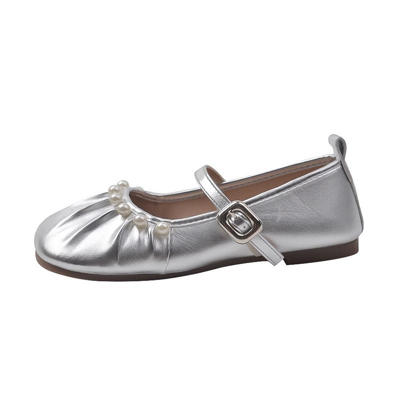 French Pearl Mary Jane Shoes Girl 2025 Spring New Fairy Evening Wind Large Size Soft Sole Ballet Grandma Shoes