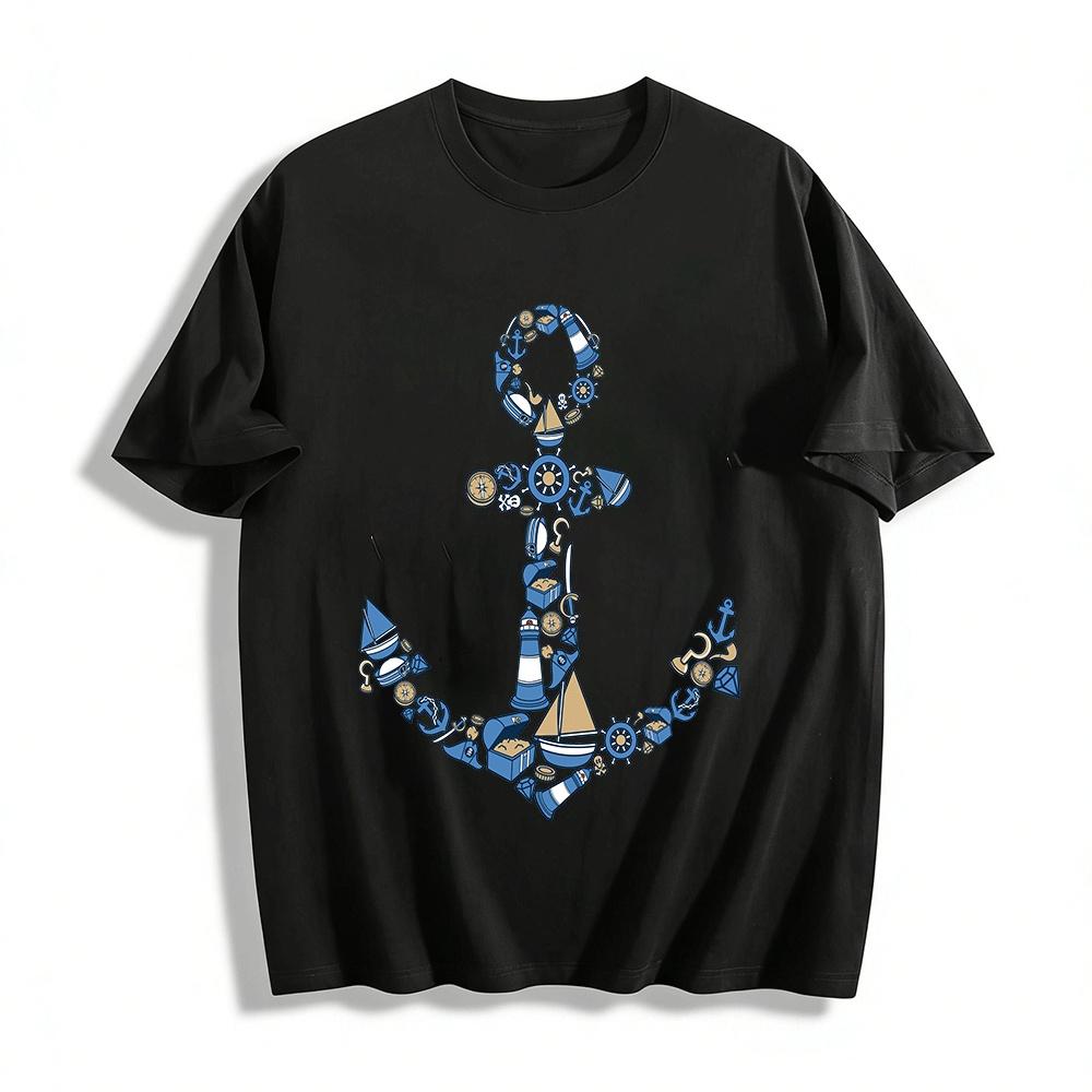 Vintage Nautical Anchor Graphic Casual Tee Pure cotton T-shirt XXS