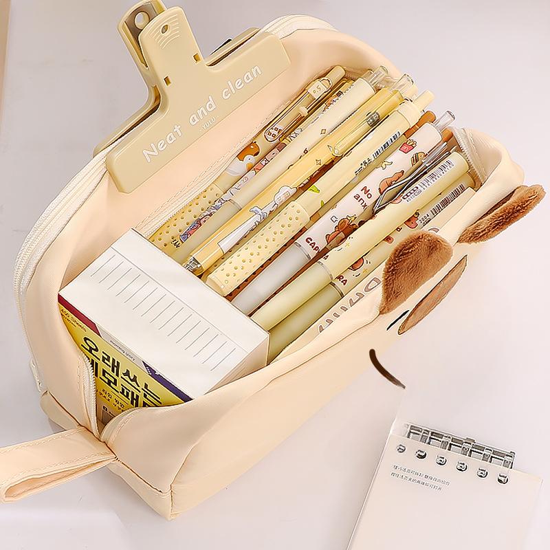 Siamese Cat Black Cat Plush Ears Cat Stationery Bag, Large Capacity High Beauty Design Cute Cartoon Pen Bag,simple Storage Bag