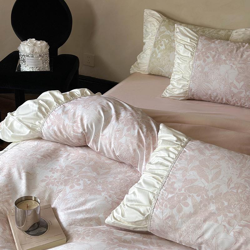 Cotton French Printing Four-piece Girl Heart Quilt Cover Cotton Bed Sheet Bedding