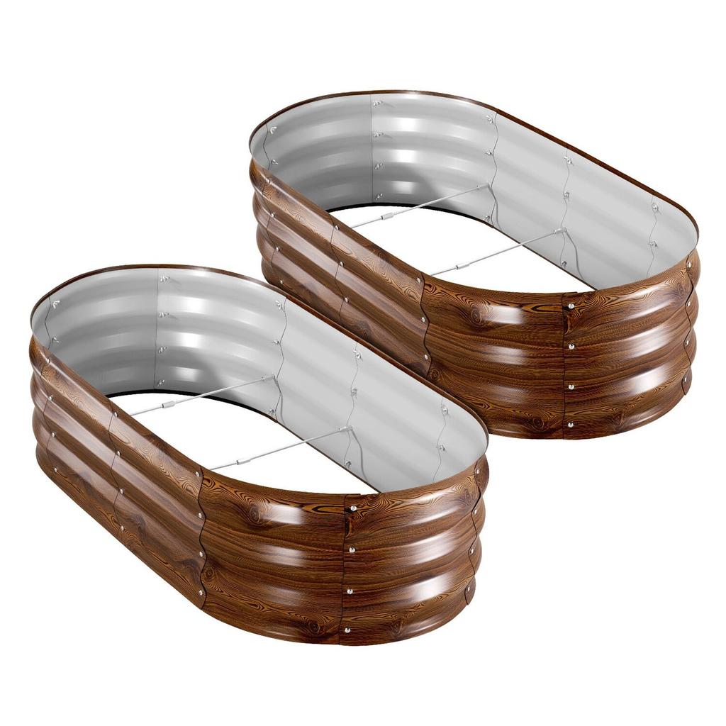 2 Pack Galvanized Raised Garden Beds, 1200 X 600 X 300 Mm, Oval Metal Planter Boxes Kit Outdoor, Bottomless Garden Box with Gloves, Alu-Zinc, for