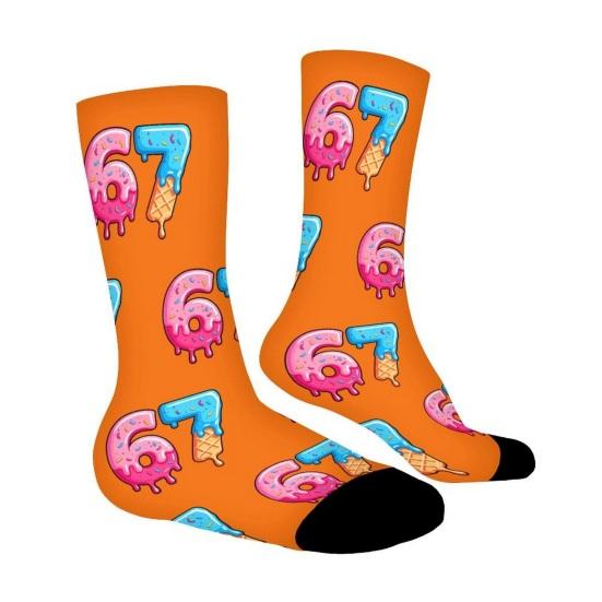 67 Meme Casual Socks Ice Cream 6 7 Crew Socks Funny Donut Six Seven Socks Gifts for Women Men Family Friends