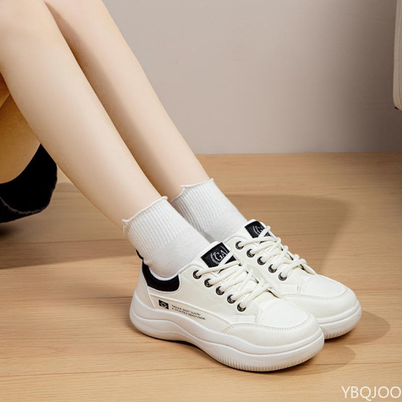 Fashion Vulcanized Women's Shoes  Spring New Style Leather Surface Comfortable Breathable Running Sports Single Sneakers