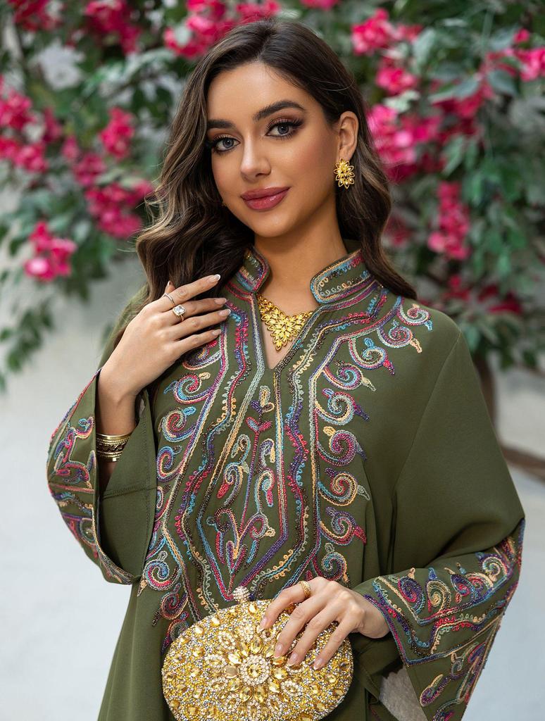 AB421 Elegant Embroidered Middle Eastern Pullover Robe - Arabic Jalabiya Dress