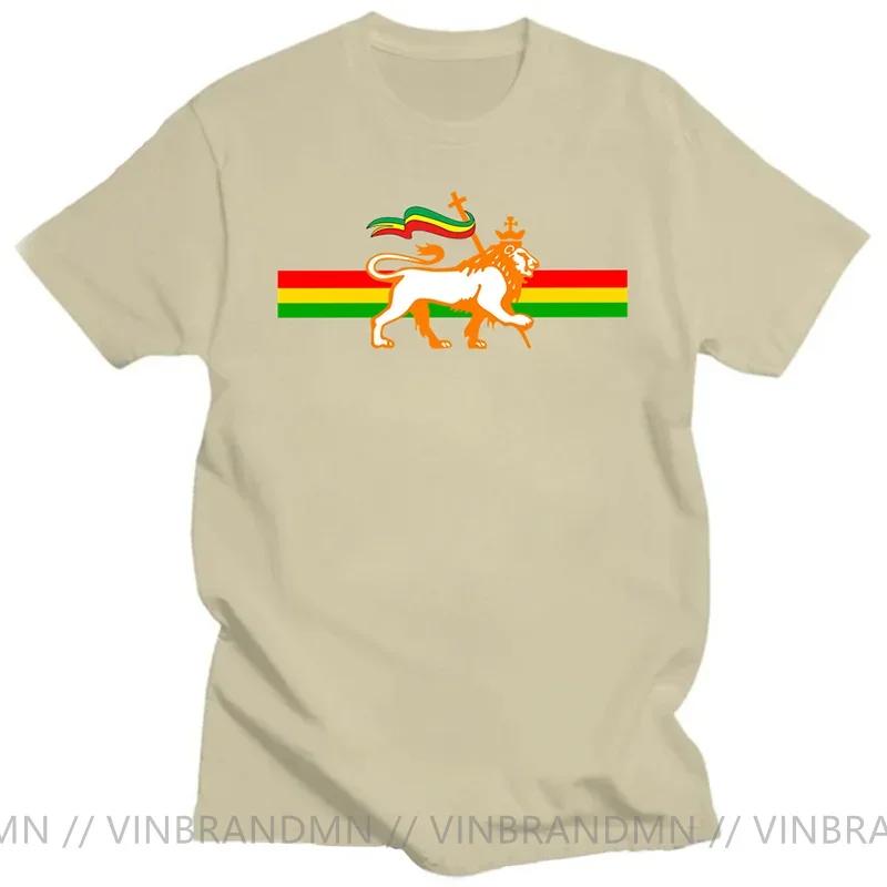 Novelty Red Yellow Green Stripes Rasta Lion Of Judah T Shirt Unisex Rastafarian Reggae Ethiopian Lion Flag Tshirt Jamaica Clothing