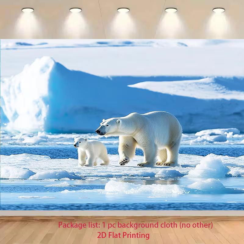 2D Winter Polar Wildlife Tapestry Polar Bear Family Arctic Ice Wall Hanging for Room Decor 47.2x31.5inch/120*80cm