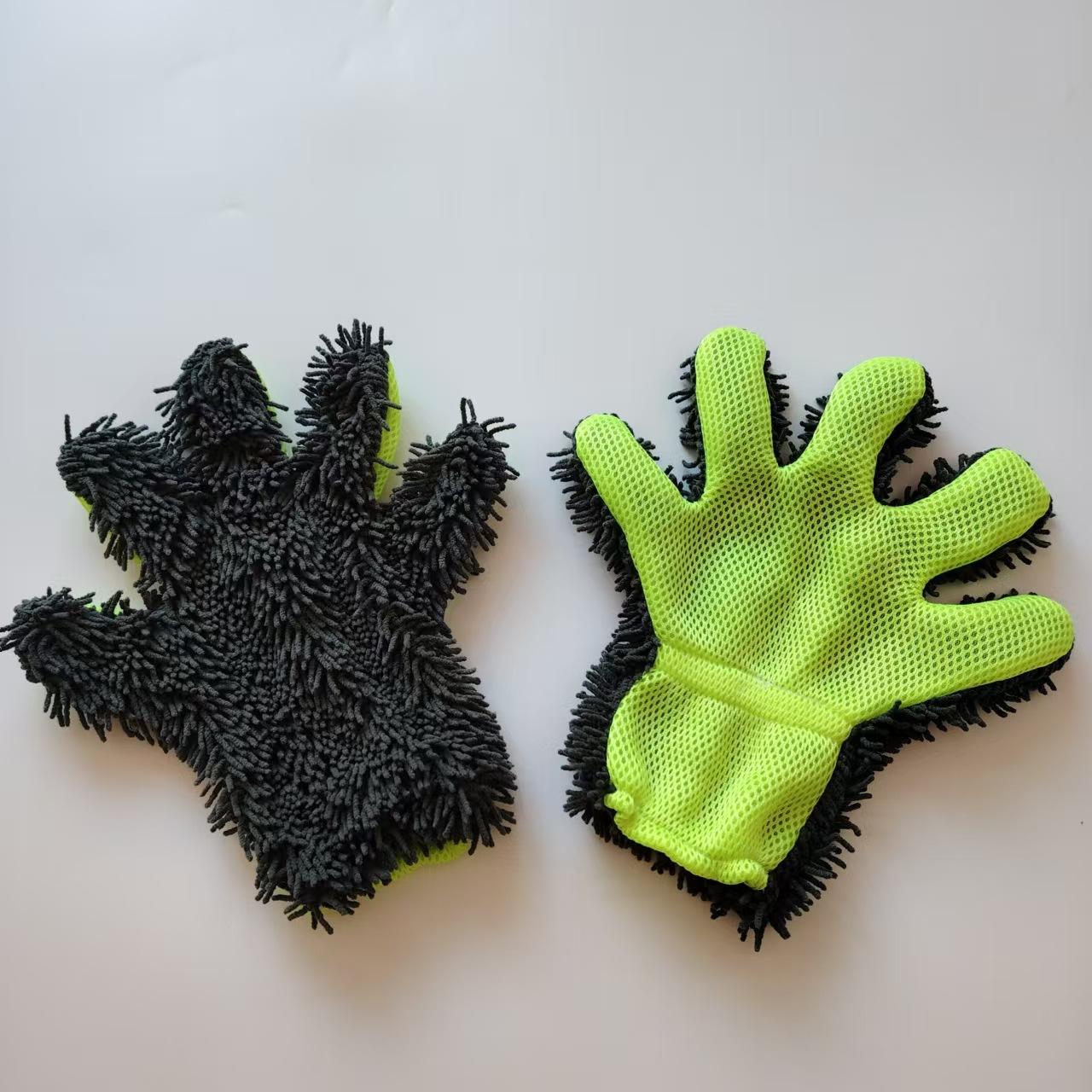 

Chenille Five-finger Towel Car Wash Gloves Plush Car Cleaning Gloves, Not Easy To Damage, Sandwich Mesh Hole Cleaning Cloth
