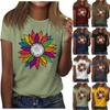 Sunflower Damen-Hemdoberteil mit süßem Aufdruck, kurzärmelig, Rundhalsausschnitt vorne und Schulter, Vintage-Kurzarm, Sommer-Lose-Shirt-Oberteil